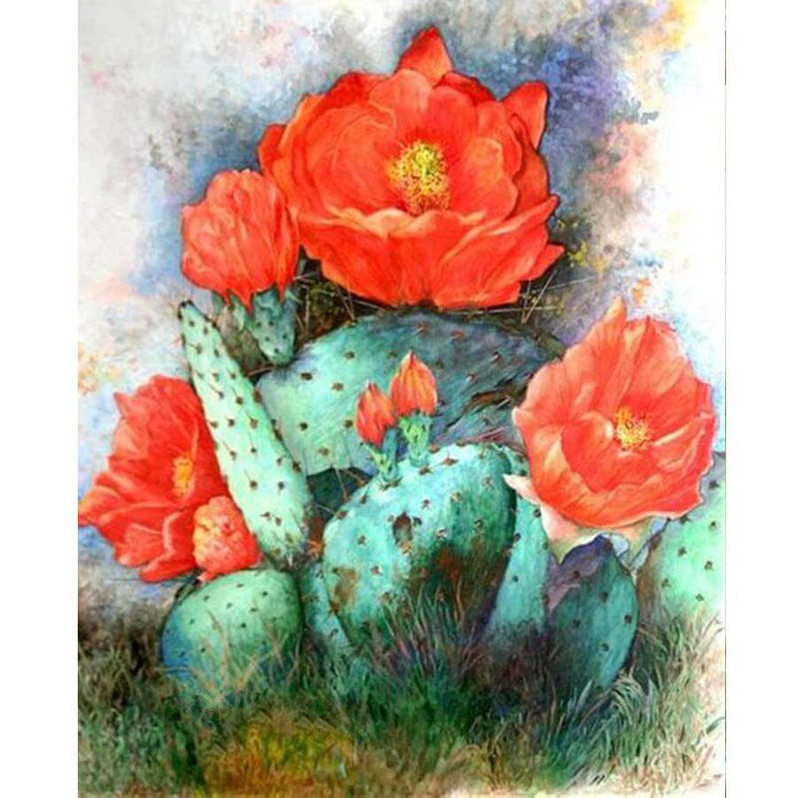 5D DIY Diamond Painting Red Cactus Flower Diamond Embroidery Still Life Cross Stitch Home Decor 20X30CM