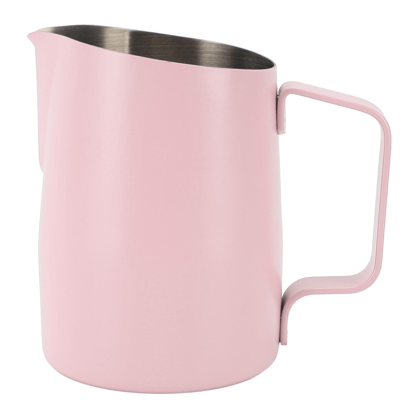 Milk Frothing Pitcher 450ml 304 Stainless Steel Ergonomic Handle Coffee Steaming Pitcher for Home Pink