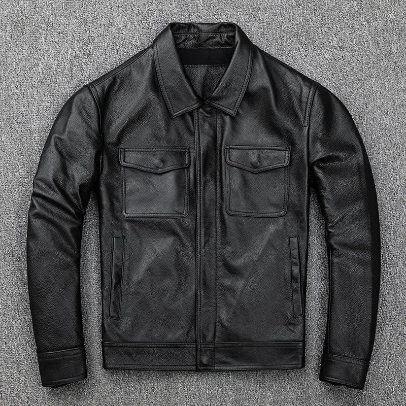 American Casual May Khaki Top Layer Cowhide Leather Jacket Men's Slim Motorcycle Leather Jacket with Lapel Coat Thickened 7XL