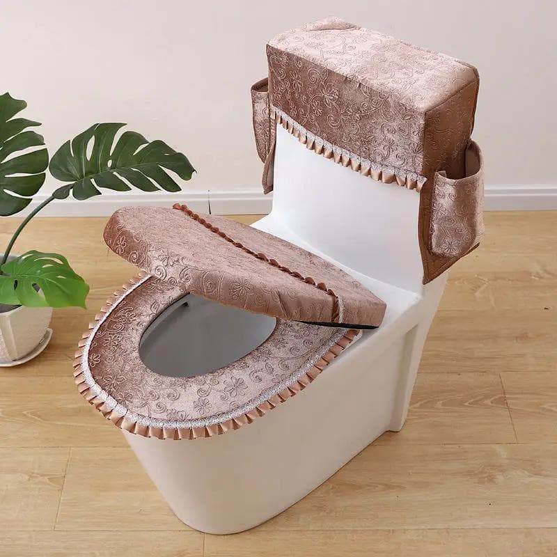 3pcs European Jacquard Toilet Seat Cushion Plush Allseason Universal Toilet Closestool Thick and Storable Zipper Toilet Seat Mat