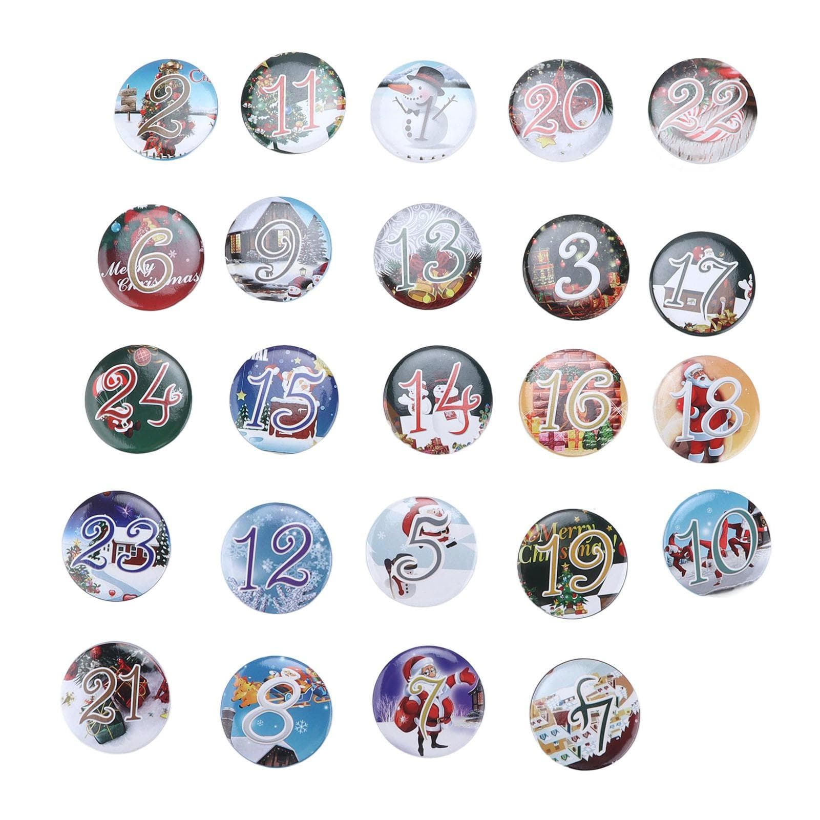 Lucky Number Button Pin Unique Pattern Button Pin Cartoon Advent Calendar Brooch24PCS Landscape