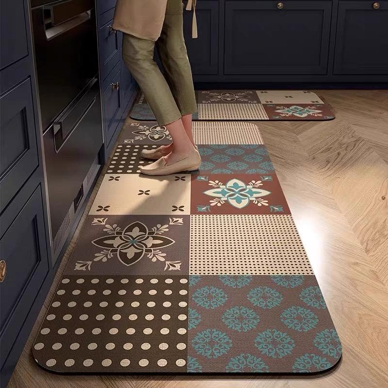 2PC American Retro High-End Diatomium Mud Carpet Kitchen Bathroom Absorbent Quick Drying Non-Slip Cushion Home Decoration 50X80CMAND50X160CM