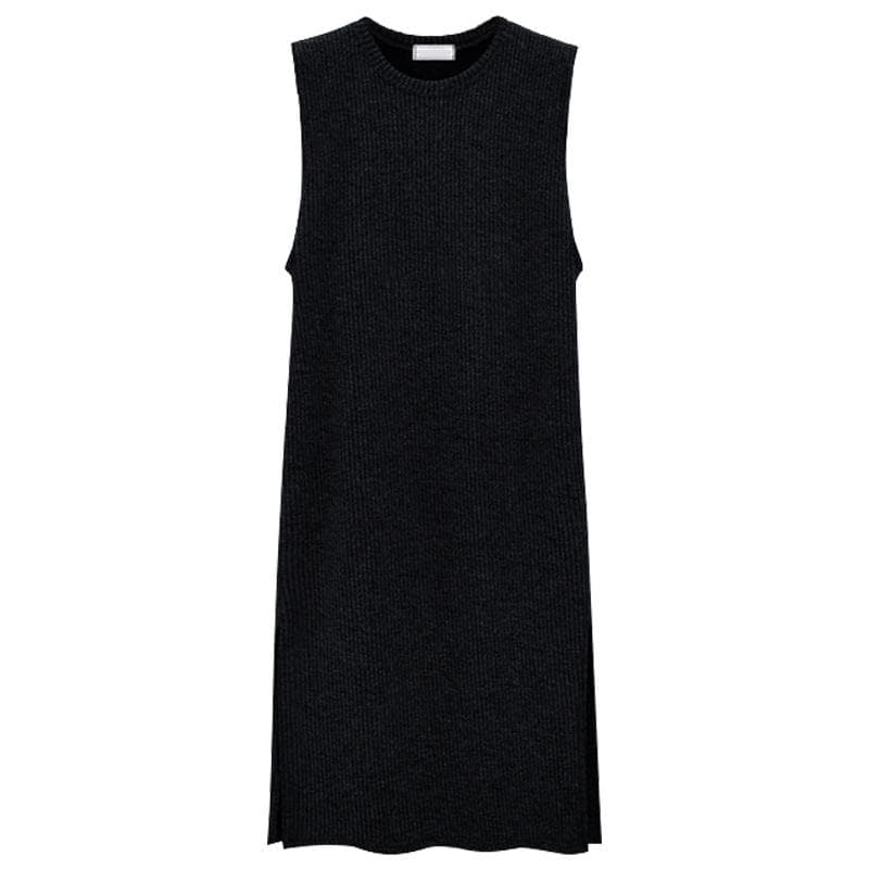 Autumn and Winter Dress for Women New Large Size Slit Knitted Mid-length Winter Strap Sleeveless Base Hip-packing Vest Skirt XL