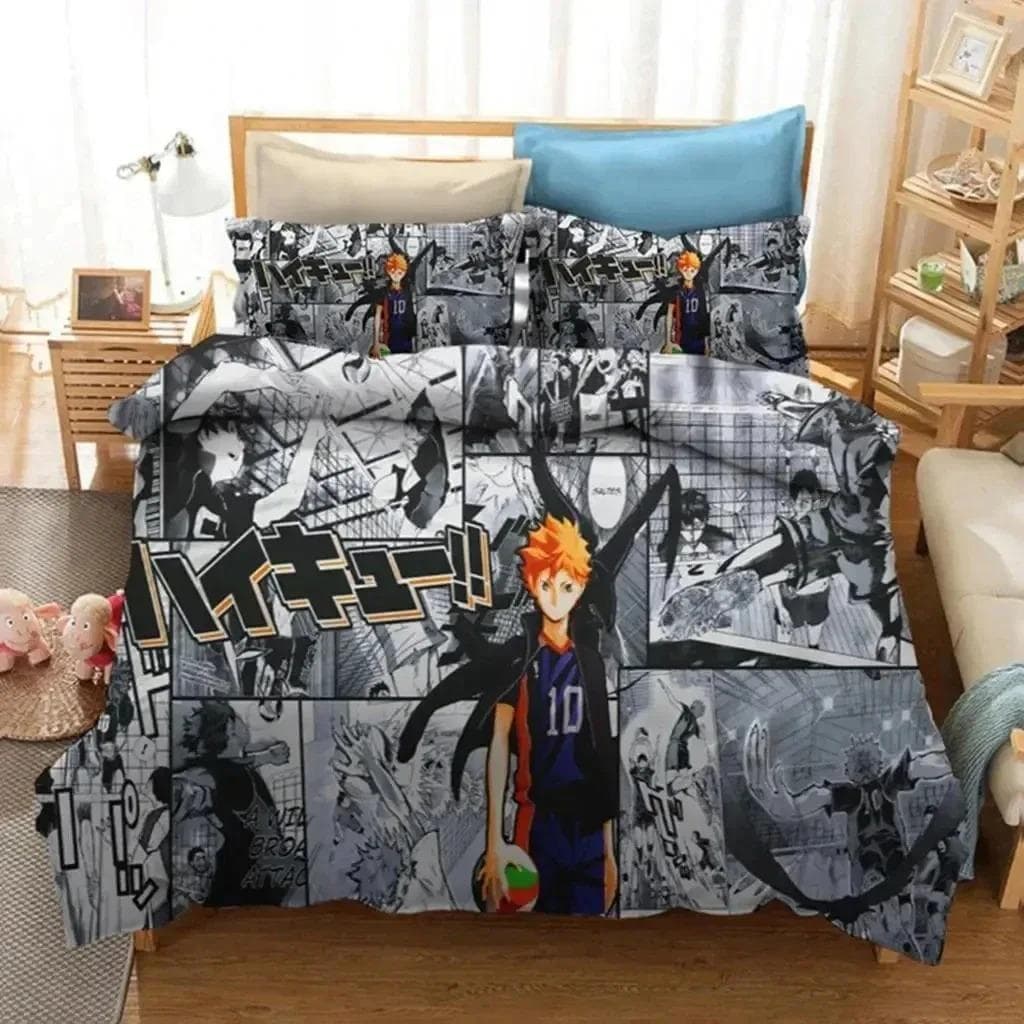 Printed Cartoon Anime Haikyuu Bedding Set Volleyball Boys Duvet Cover Set Single Double Luxury Bed Linen for Kids Teens Gift 70x133cm 2pcs