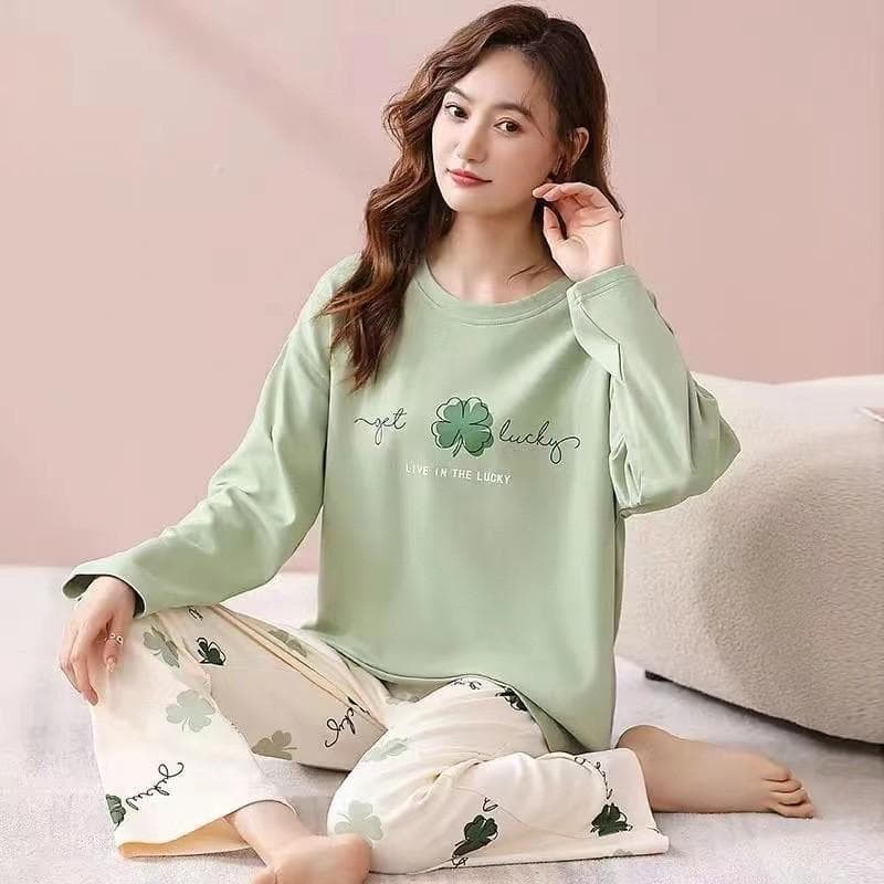 Women's Pajamas Two-Piece Casual Cute Comfortable Sleepwear Homewear Set Tops and Trousers Nightwear Lounge Wear Autumn Winter L