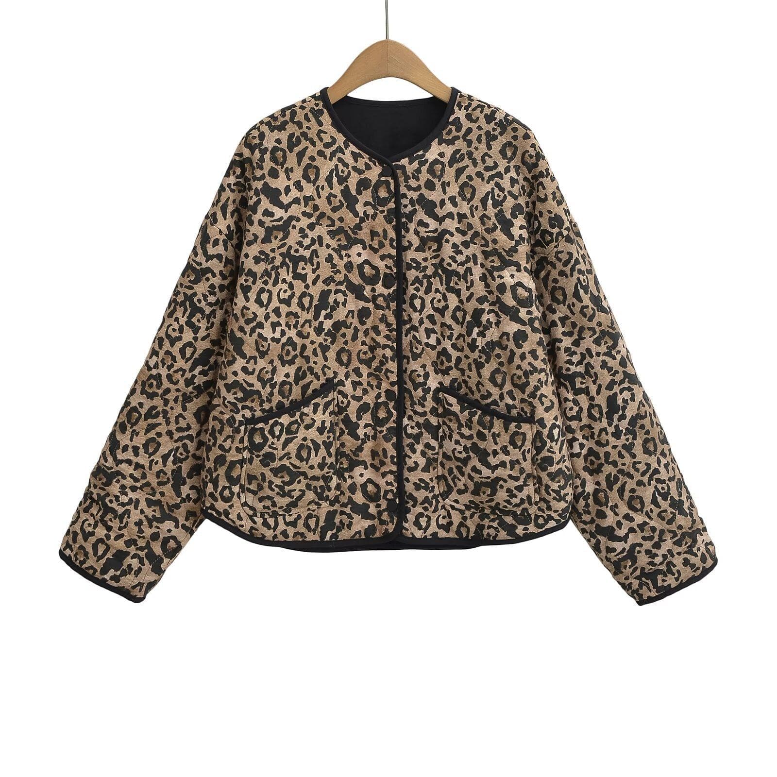 Women's Leopard Print Long Sleeved Cotton Jacket L