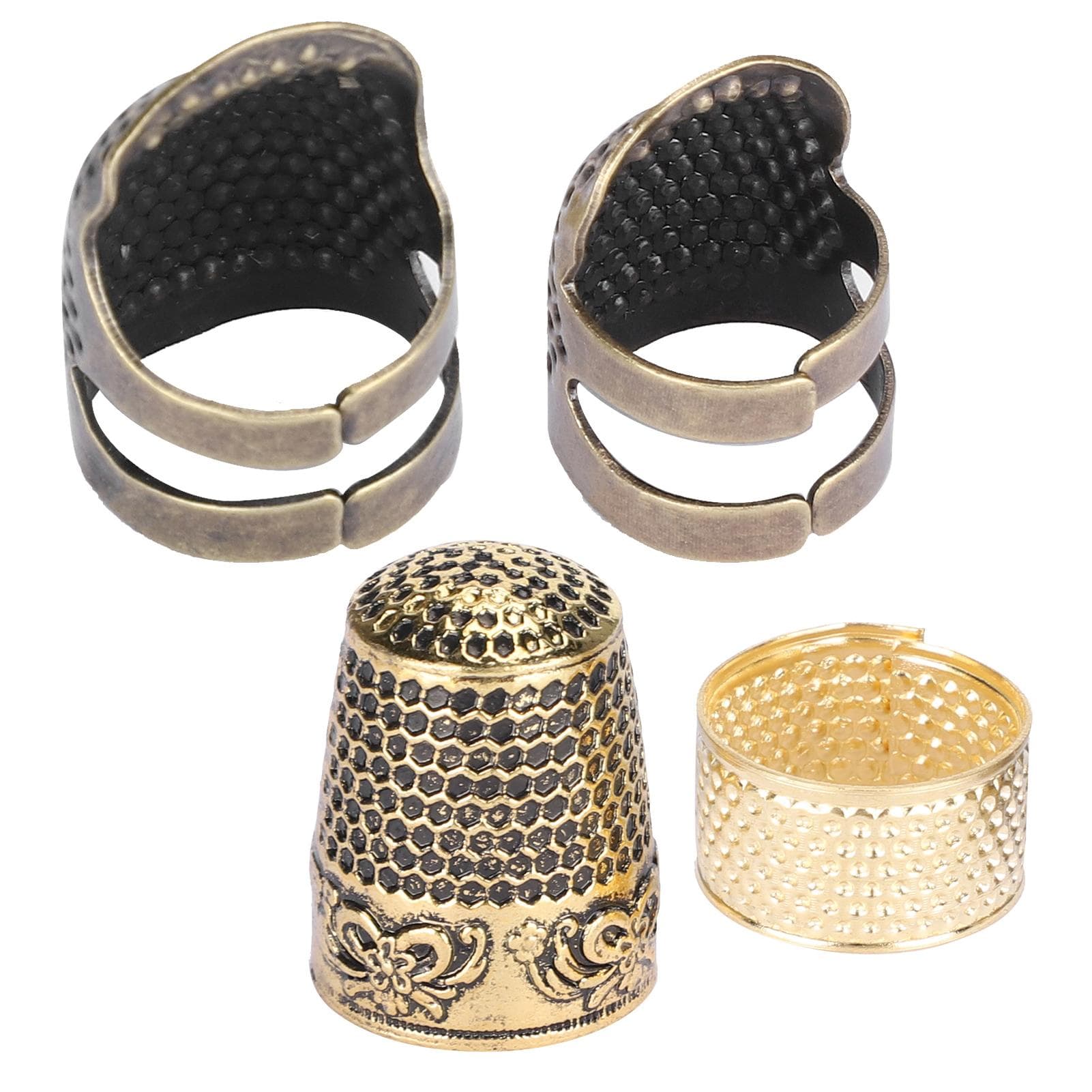 4pcs Sewing Thimble Set Brass Fingertip Protector Handworking Needle Adjustable Tool