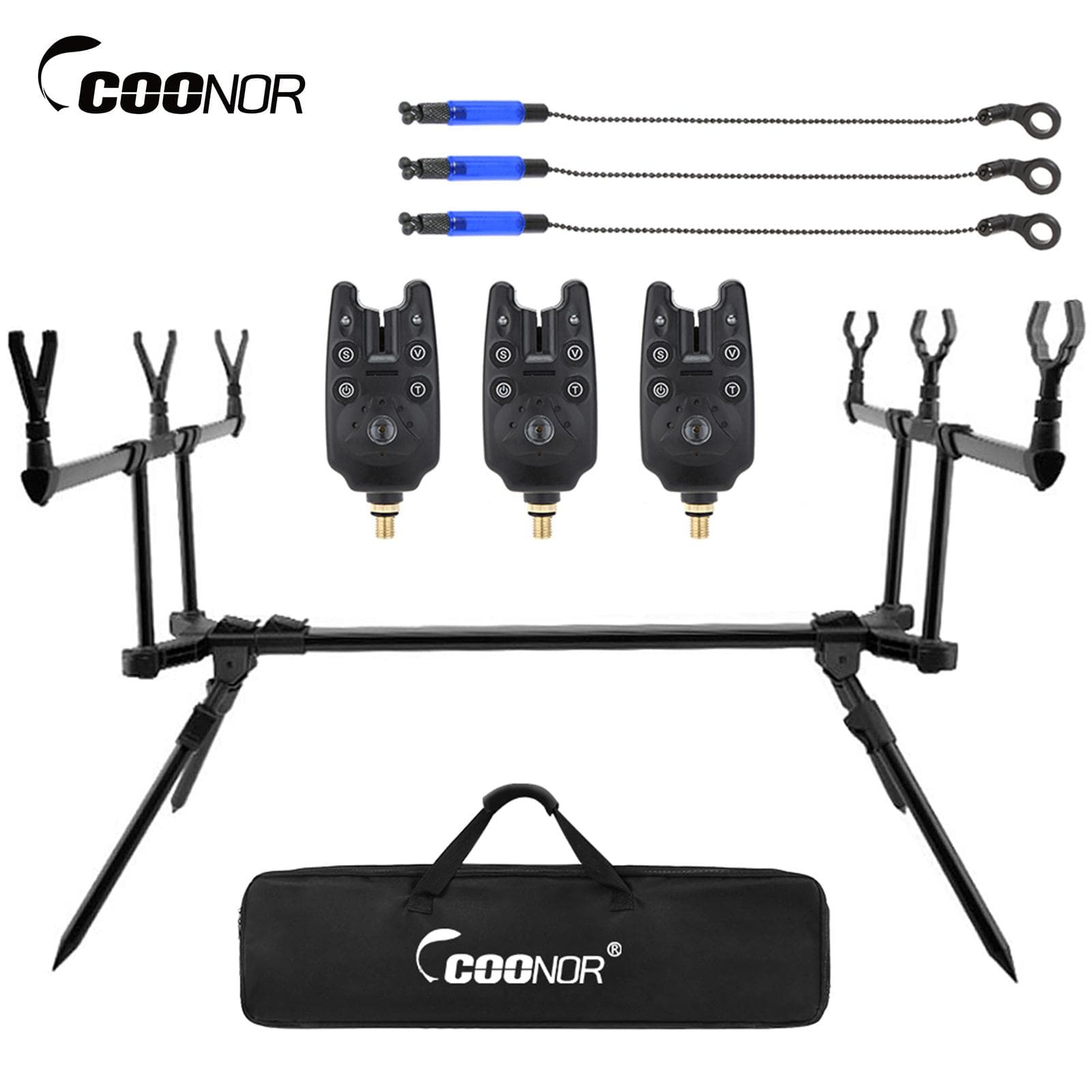 Adjustable Retractable Carp Fishing Rod Stand Holder Fishing Pole Pod Stand with 3 Fishing Bite black