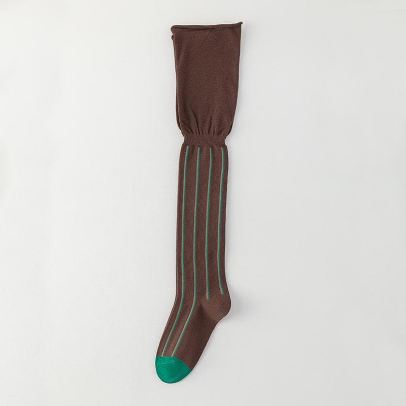 Autumn/Winter Women's Socks With Thigh High Socks Vertical Stripes Loose Mouth Fashion Cotton Knee Length Stockings coffee