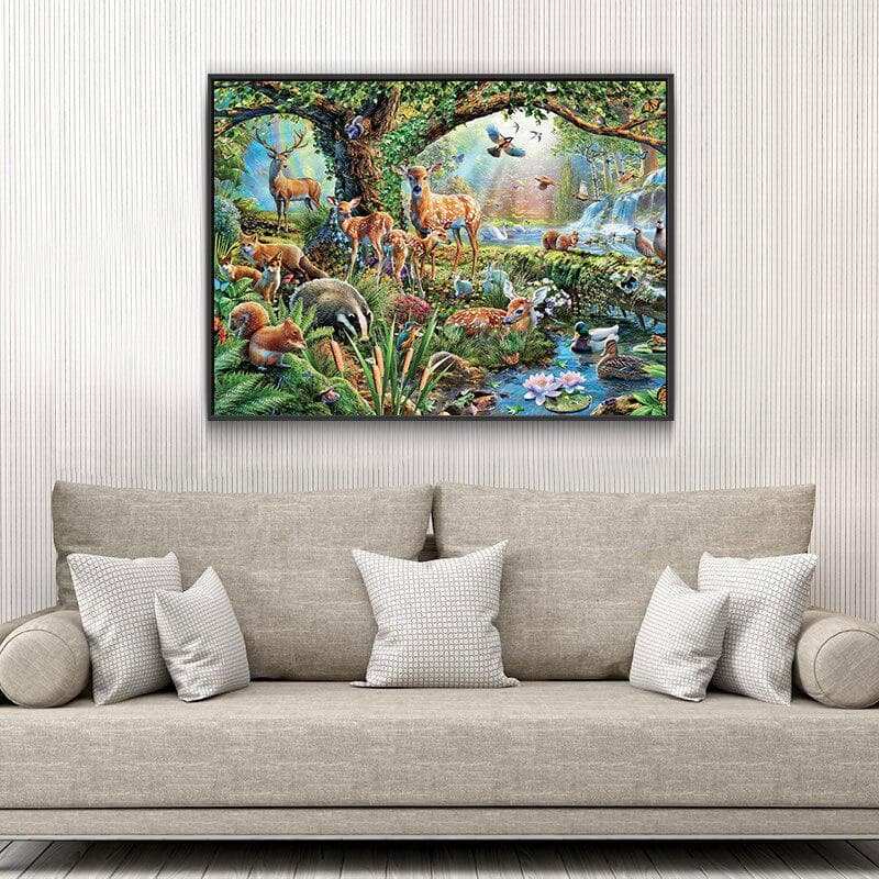Diamond Painting Round Rhinestones Diamond Embroidery Cross Stitch Mosaic Animals In Forest Pattern 20X30CM