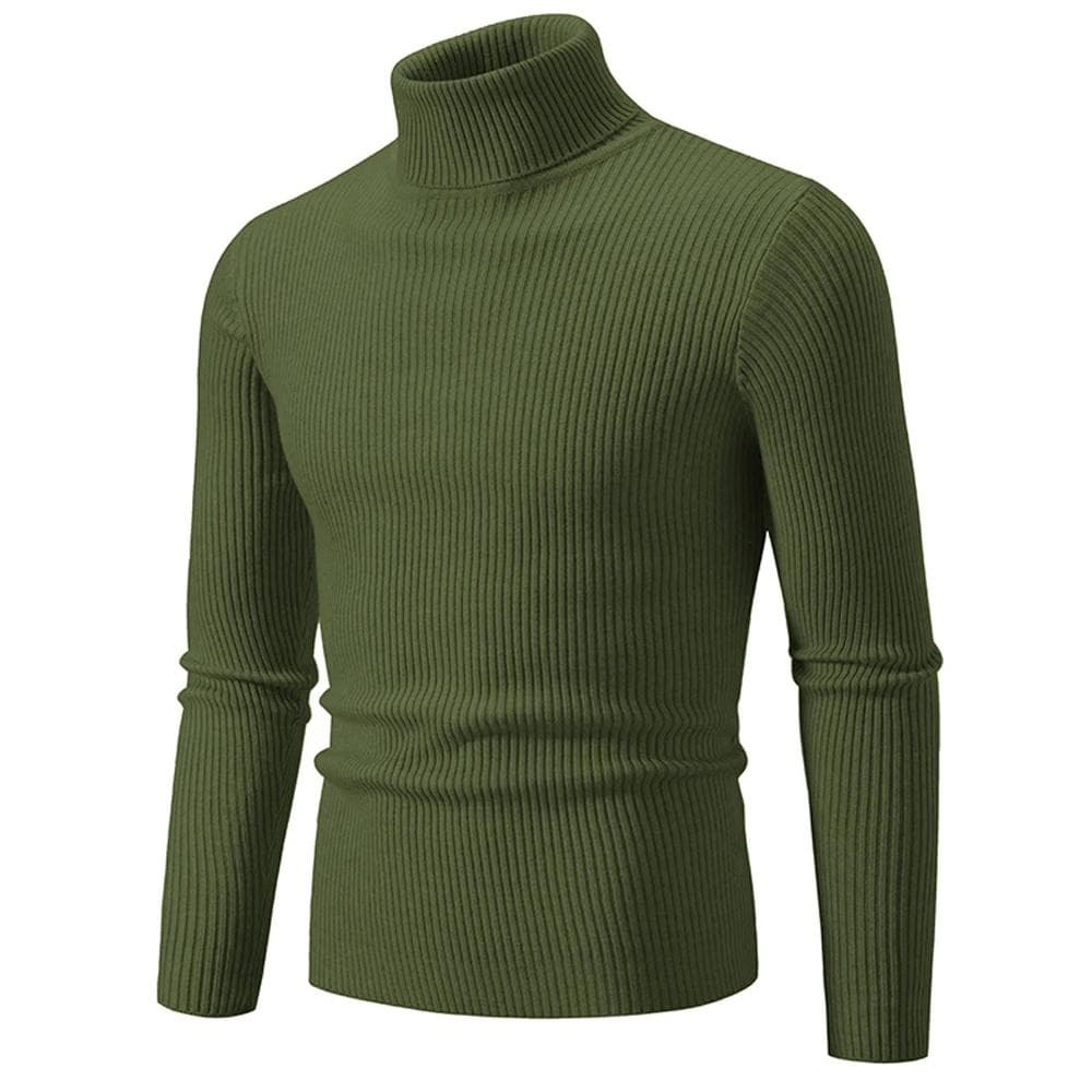 Mens Turtle Polo Neck Jumper Cable Knitted Warm Casual Winter Sweater Pullover 2XL green