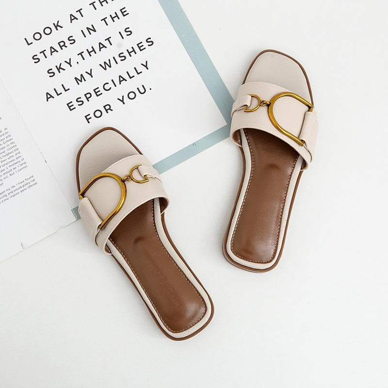 2024 Chic Ladies Summer Sandals: Fashionable Flat Flip Flops for Outdoor Wear 42 apricot