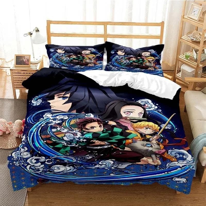 3D Printed Anime Demon Slayer Duvet Cover Nezuko Tanjirou Bedding Set Double Twin Full Queen King Adult Kids Quilt Cover 135x200cm 2pcs