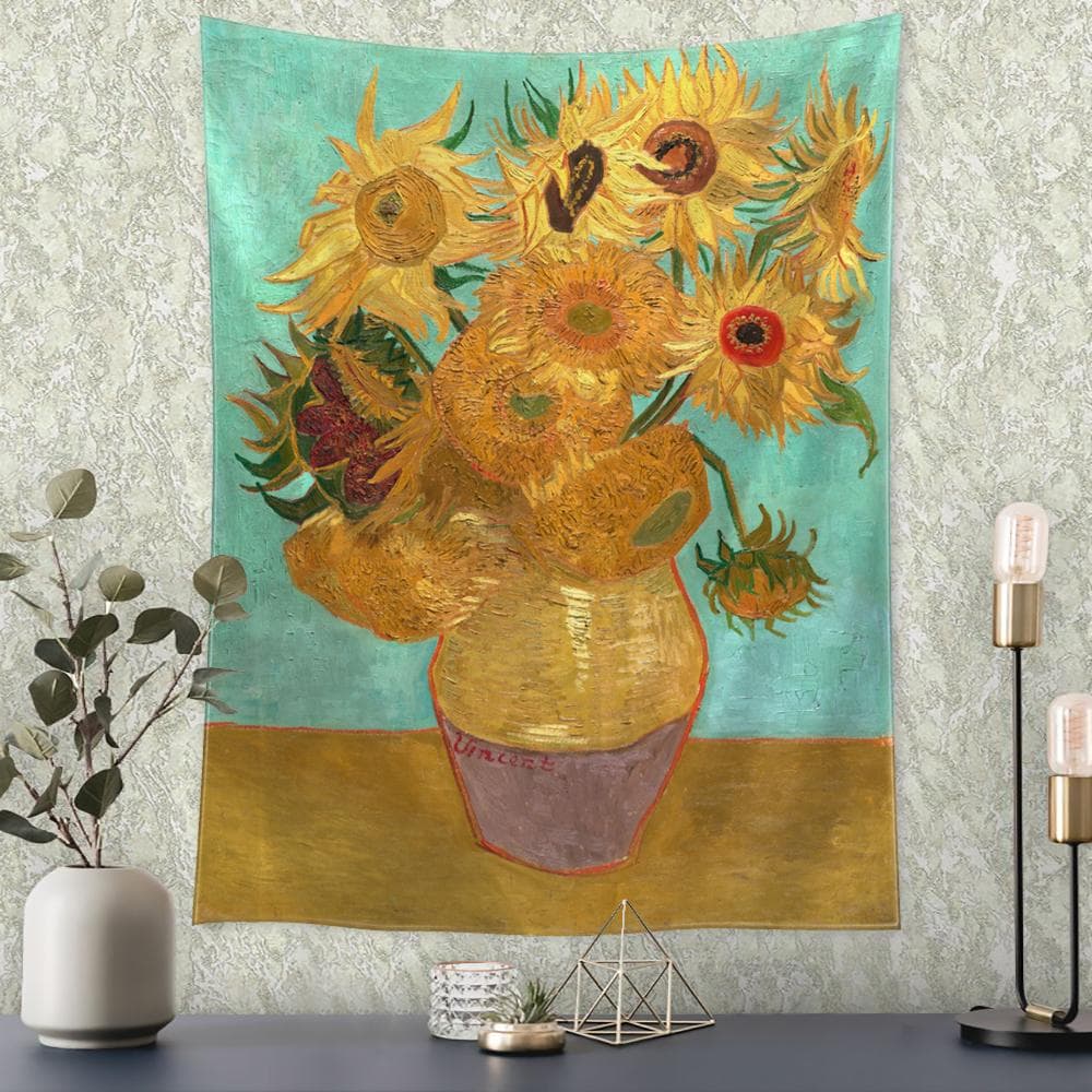 Van Gogh's Helianthus Tapestry Wall Hanging Oil Painting Mysterious Psychedelic Bohemian Plants Living Room Home Decor 95x70cm