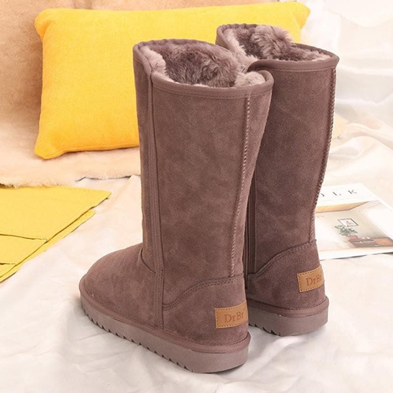 High Snow Boots Women's Plush Thickened Side Zipper Large Long Snow Shoes 37 grey