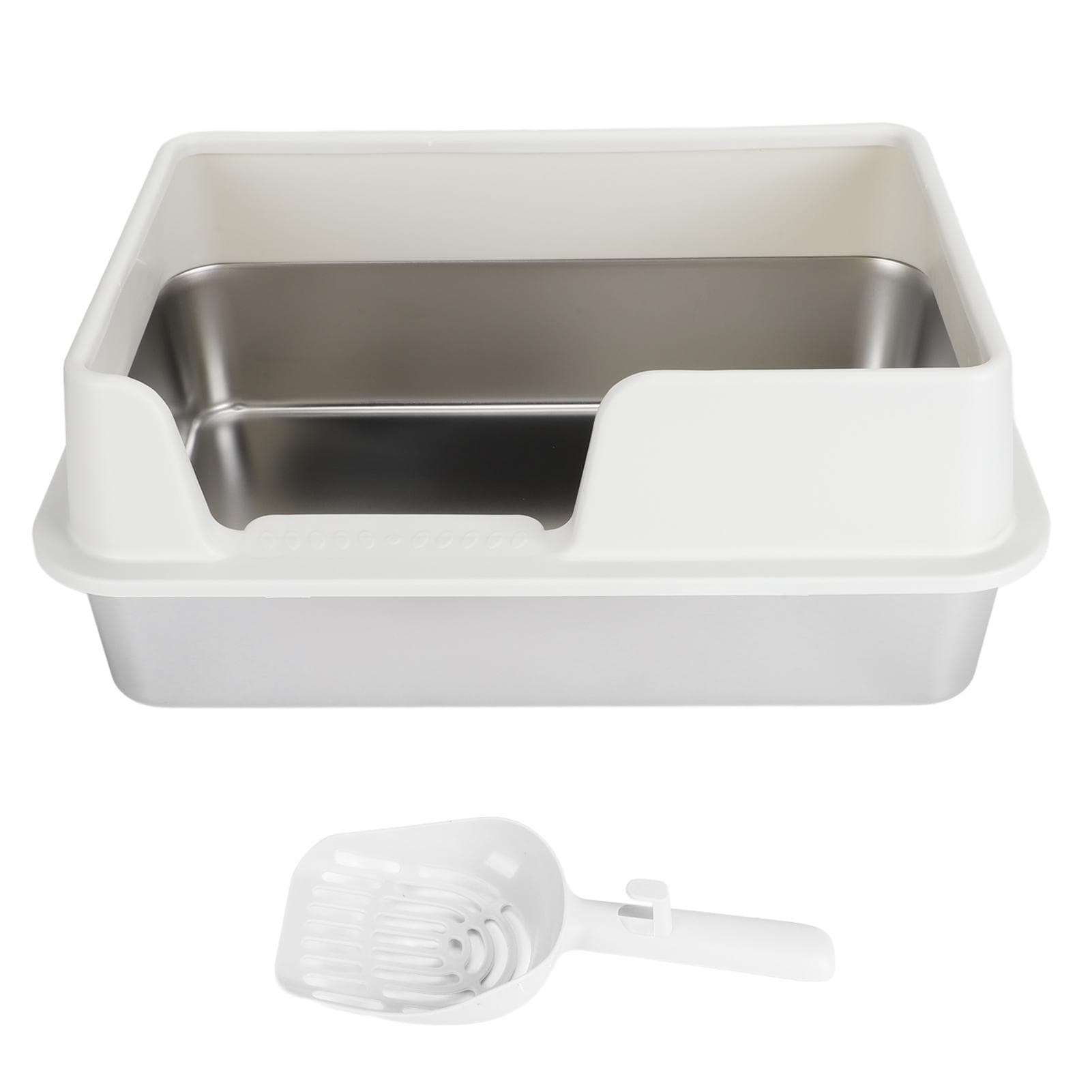 Stainless Steel Litter Box High Sides Anti Splashing Easy to Clean Enclosed Cat Litter Box for white