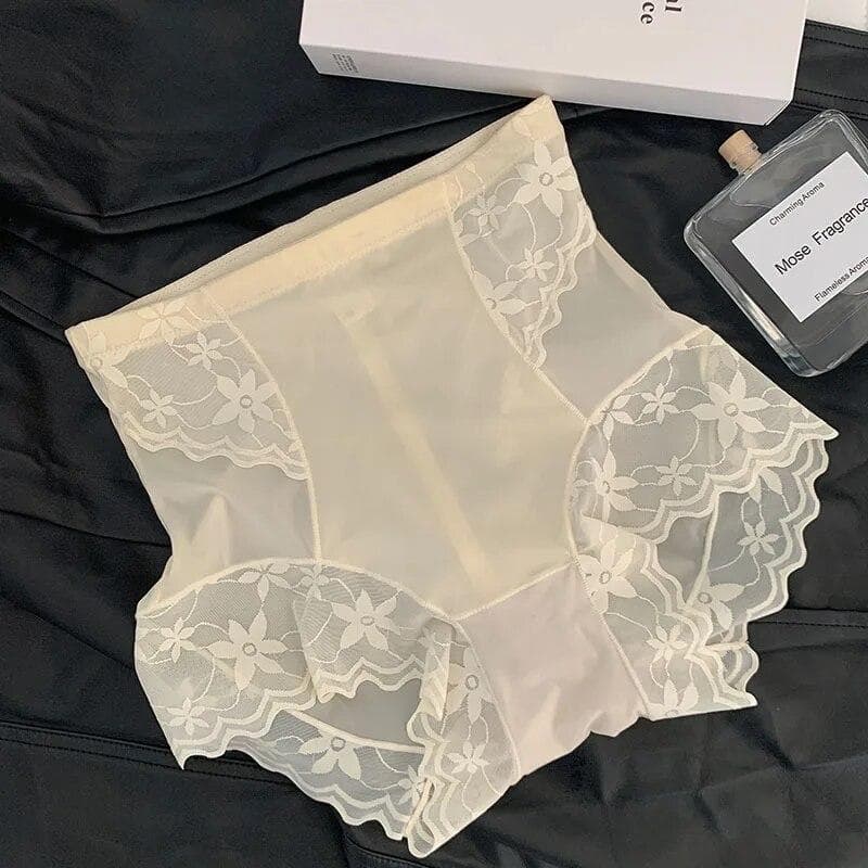 Underwear Women Panties Sexy Lace Panties Large Size M-XL High Waist Seamless Briefs Girls Ice Silk Underpants Female Lingerie L beige