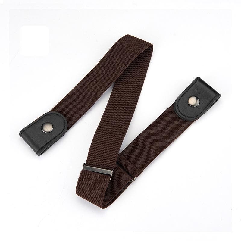 1PC Buckle-free Elastic Invisible Belt Casual Elastic Non Perforated Waistband brown