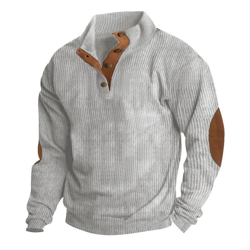 Men's Retro 5XL Corduroy Stand Collar Pullover Jacket Shirt 5XL light gray