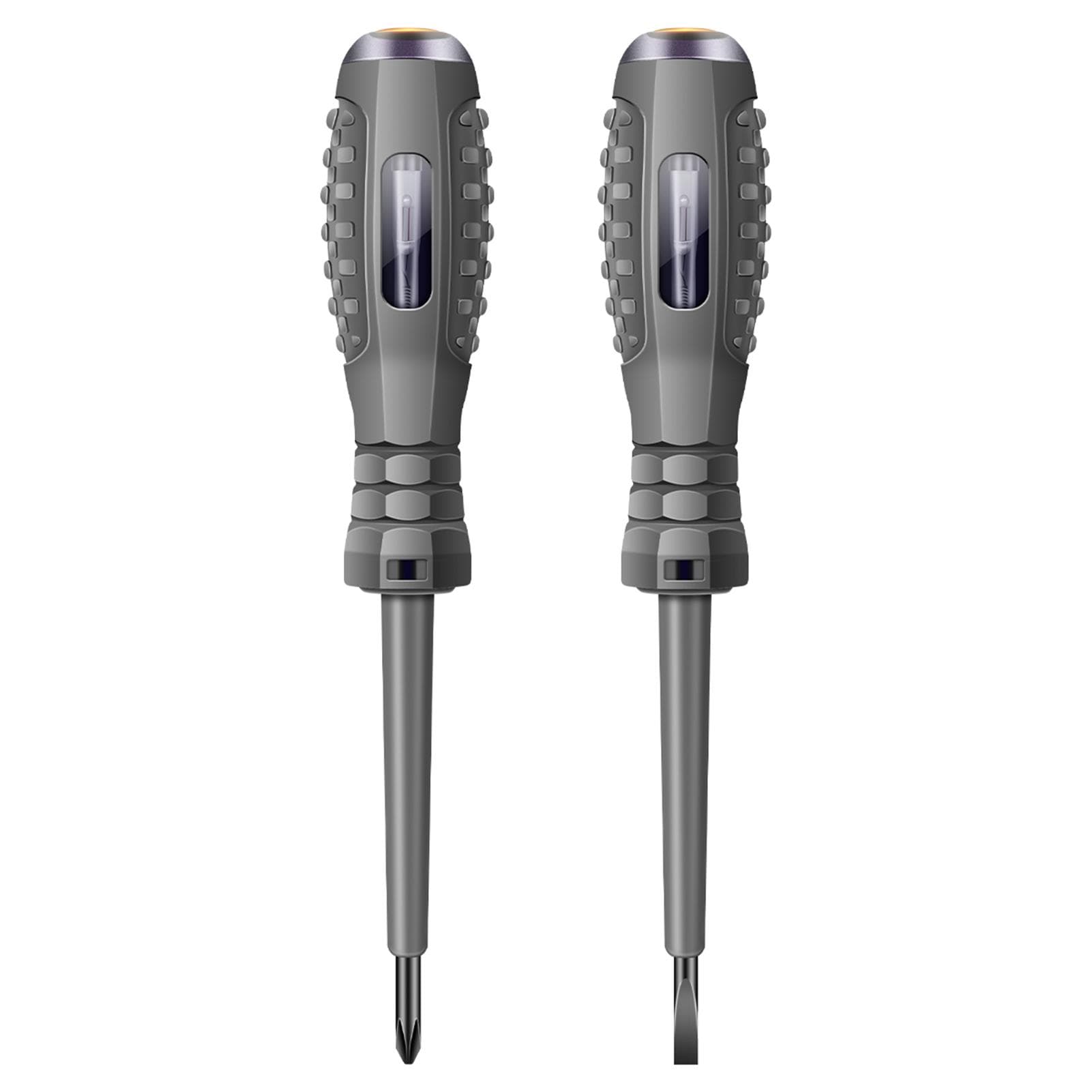 ANENG B04 2Pcs Electric Voltage Tester Pen SlottedPhillips Screwdriver Neon Bulb Magnetic Pen Tip 2 Pcs grey