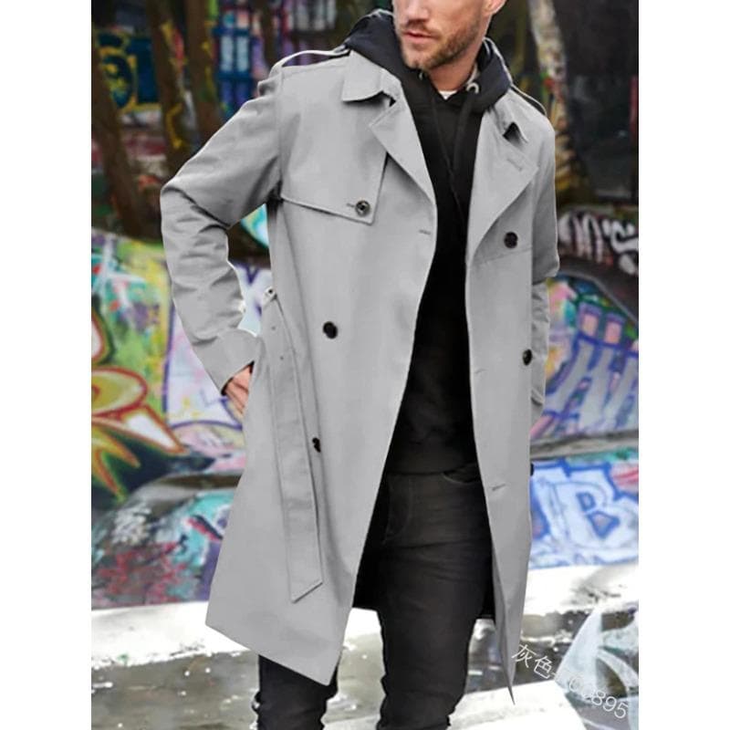 Men's New Solid Color Long-sleeved Windbreaker Men's Lapel Slim Double-breasted Casual Jacket 5XL