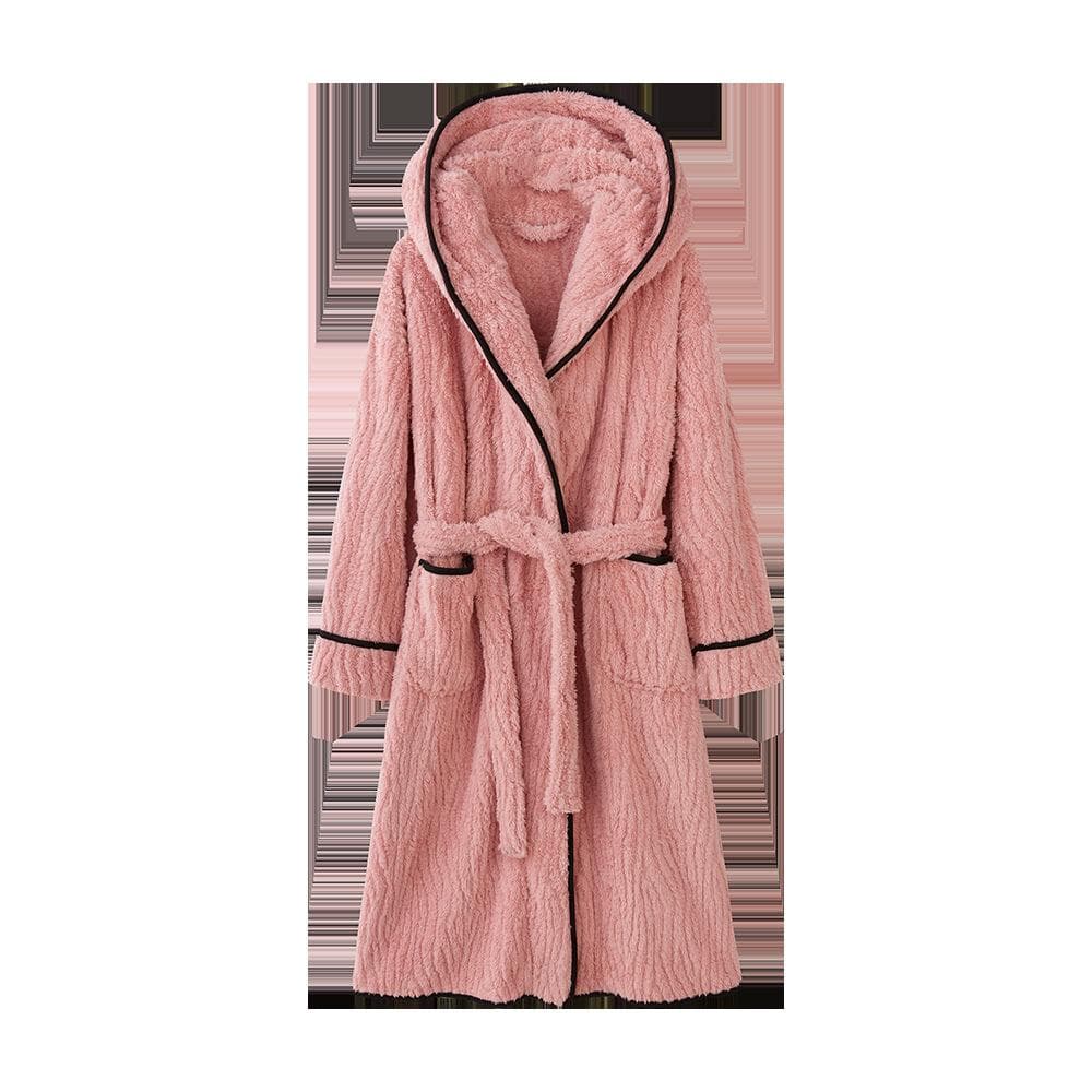 Winter Flannel Couple Bathrobes Long Sleeved Men Women Homewear Warm Thicken Oversized Kimono Robes Gown Hoodies Blanket XL pink