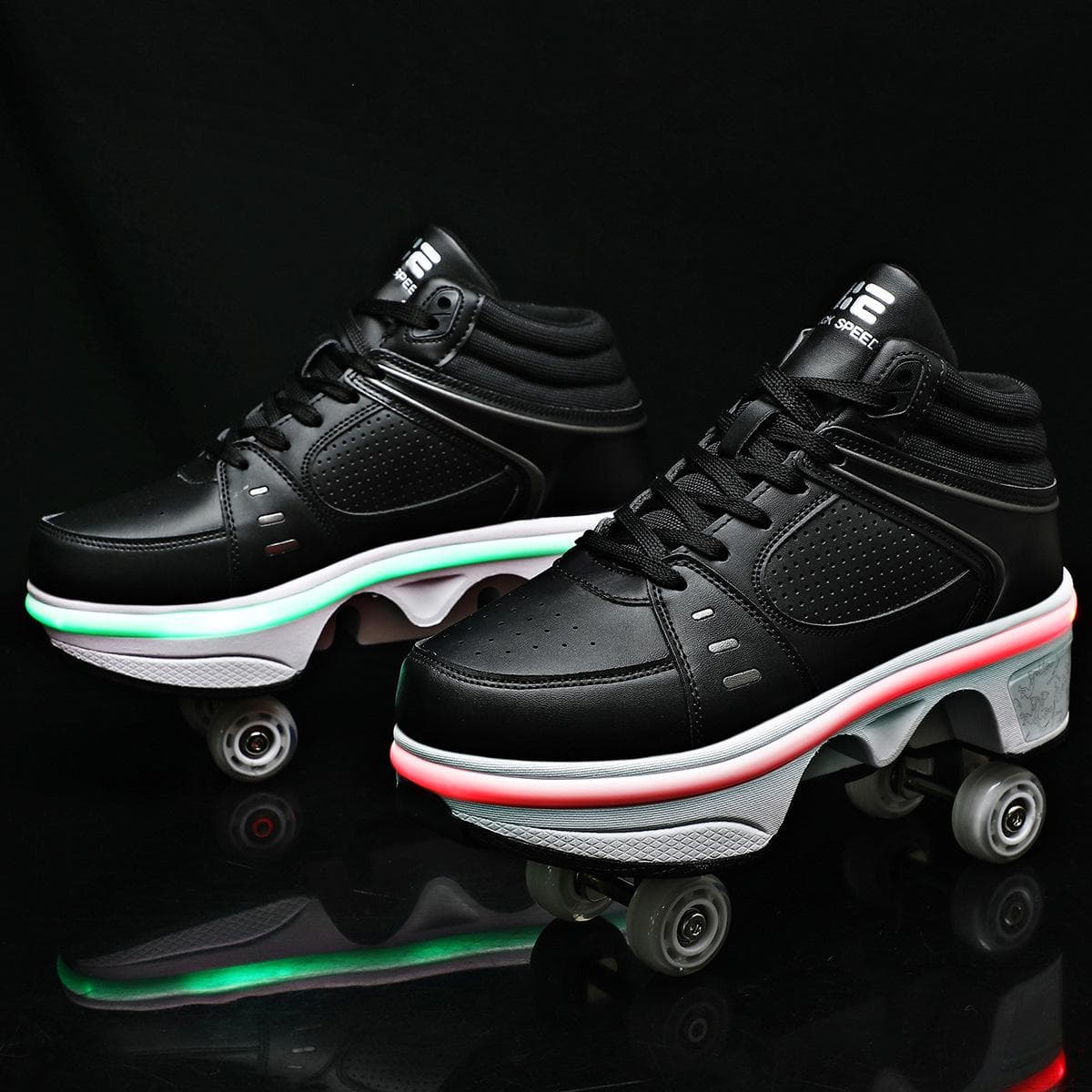 Four-wheel Dual-purpose Runaway Shoes Can Go and Slip Dual-purpose Dual-row Seven-color Atmosphere Breathing Light Roller Roller Roller Skates 38