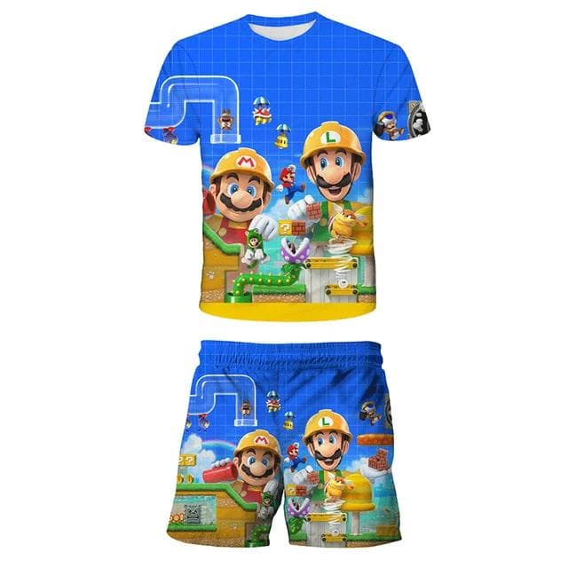 2025 MINISO Children's Clothing Sets Cosplay Super Mario T-shirts Shorts 2 Pcs Suits Kids Boys Girls Tops Tee Mario Bros T-shirt Pants Suit 160