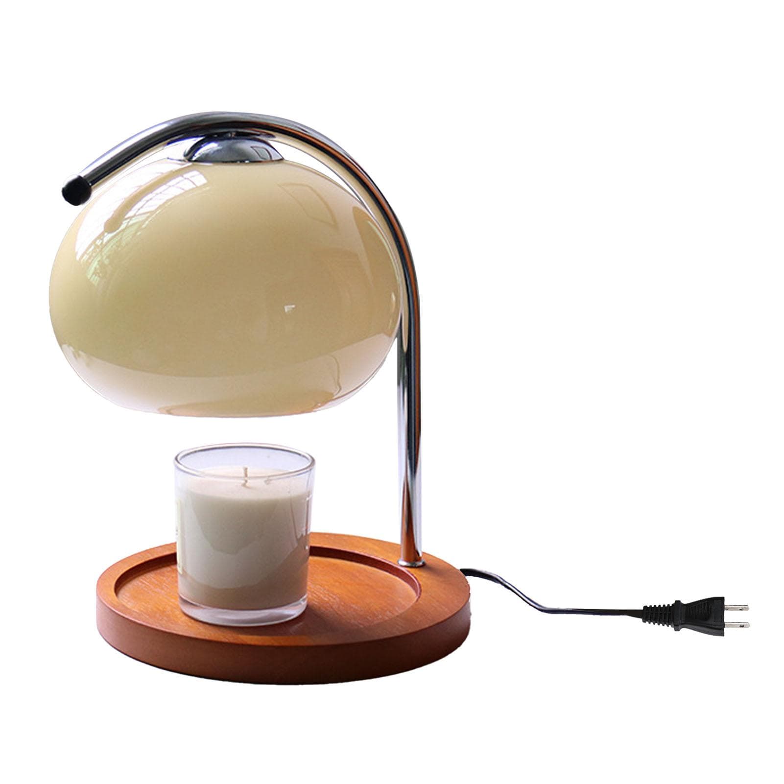 Candle Warmer Lamp Wooden Rack Iron Stand Glass Lampshade Decorative Retro Candle Melting Lamp with beige