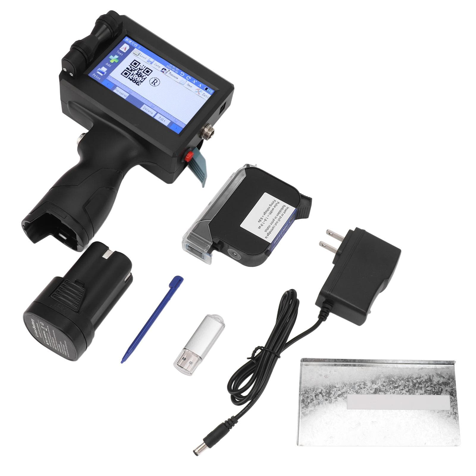 Handheld Inkjet Printer Print Height 2?12.7mm Quick Drying with Ink Cartridge Touch Screen Inkjet