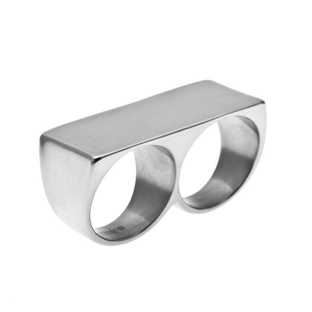 European-American Double Finger Stainless Steel Ring - Men's Hip Hop Retro Punk Gold Plated Ring Size 10