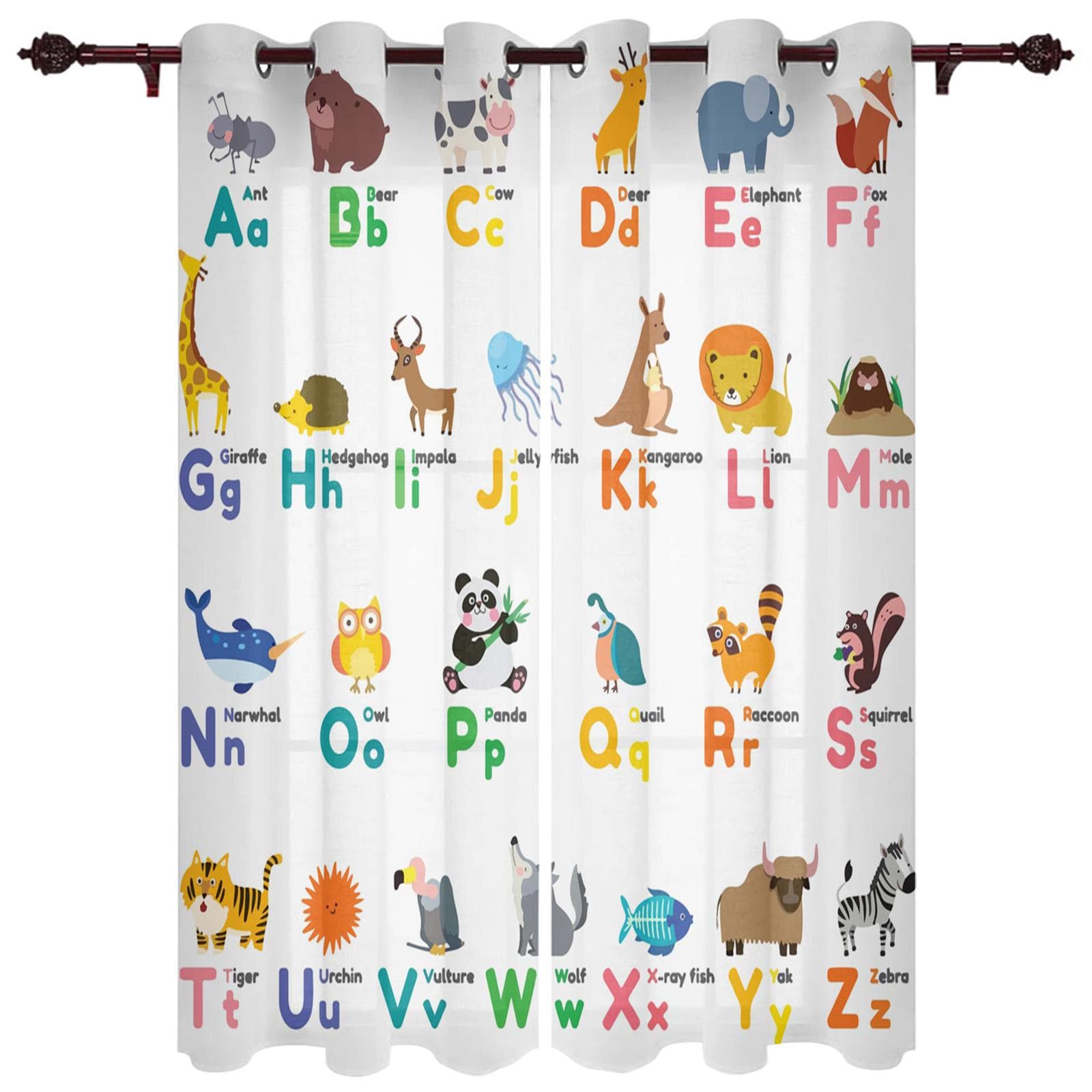Modern Window Curtains for Living Room Cartoon Children English Alphabet Curtains for Child Bedroom Kitchen Decor Blinds Drapes 135W x 160H(cm) x2