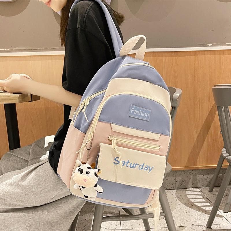 Schoolbag Female Fashion College High School Backpack Junior High School Students Backpack blue