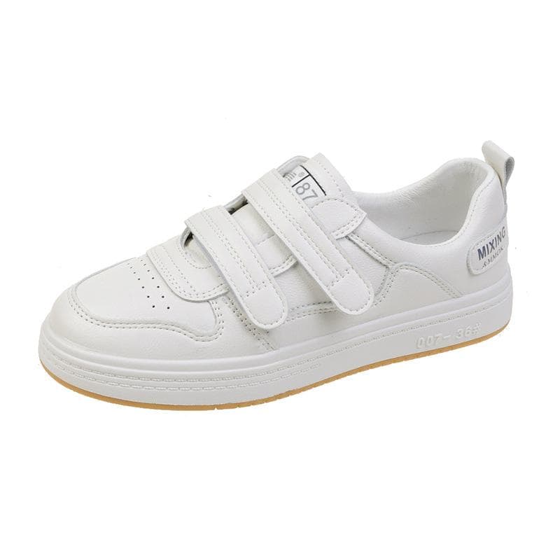 Leather Velcro Sneakers Women's Spring New Student Casual All-match Flat White Shoes 38