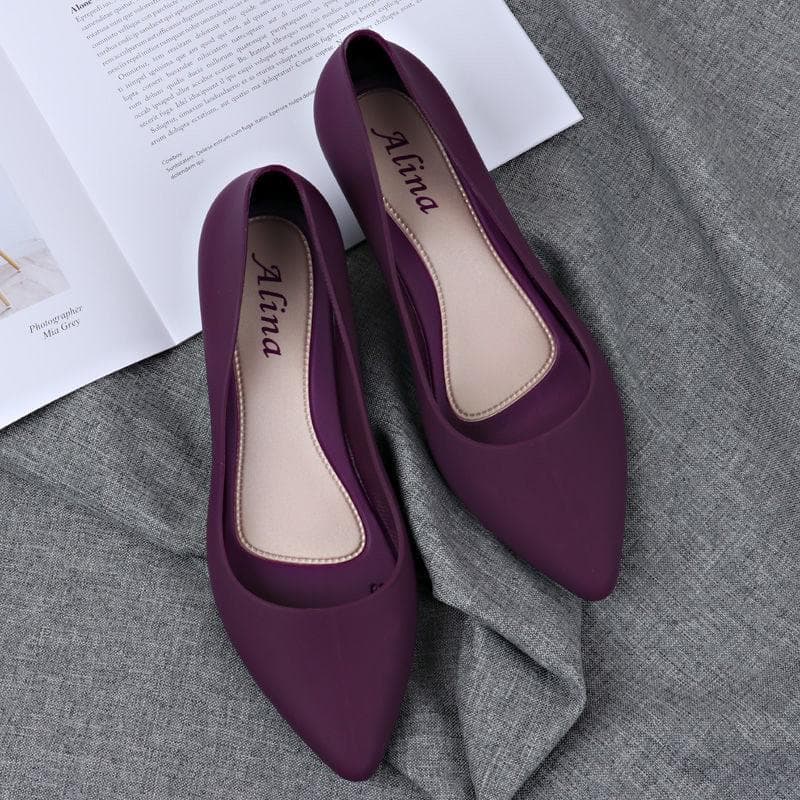 Fashion Pointed Wedges pumps women shoes 2024 spring autumn shoes women Elegant Shallow Work Low heel Slip-On PVC Casual shoes hjm78 5 purple