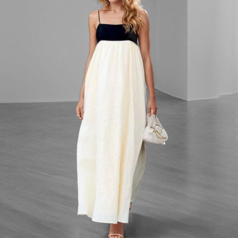 Spring New Women's Clothing Elegant Black and White Contrasting Long Skirt Sexy Backless Dress 3XL