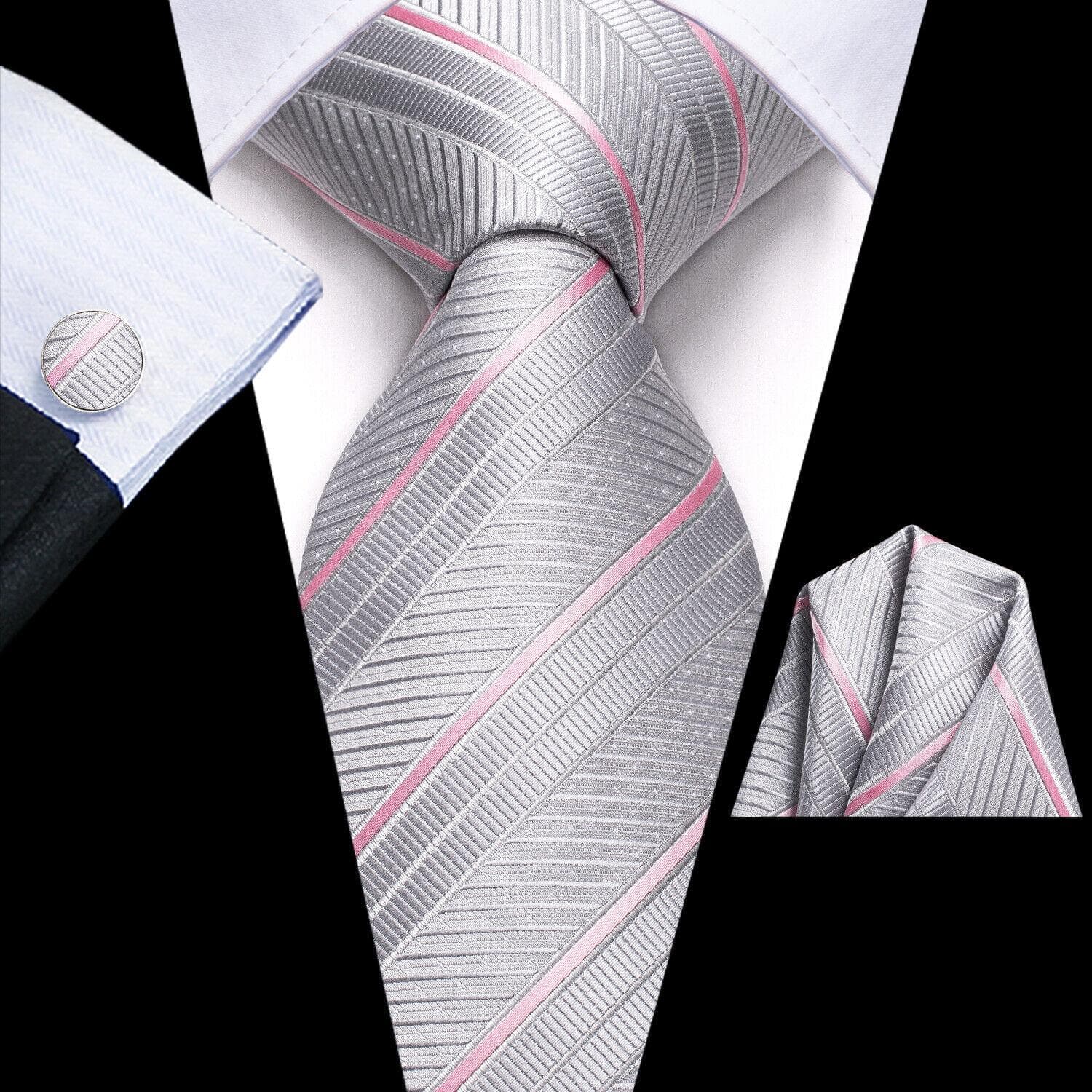 Hi-Tie Mens Accessories Silk Tie Handkerchief Cufflinks Set for Wedding Party Floral Solid Necktie N-3701