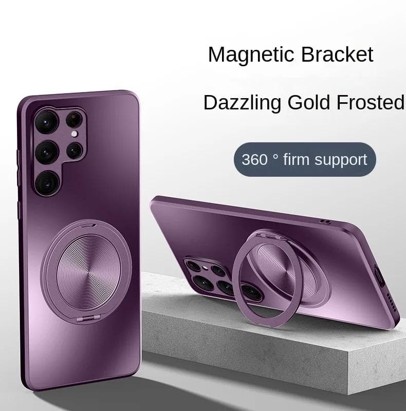 Magnetic Stand Magsafe Case for Samsung Galaxy S24 S23 S22 Ultra Plus Shockproof Hard Matte Ring Holder 360°Rotating Kickstand Protective Back Cover For S22 Ultra purple