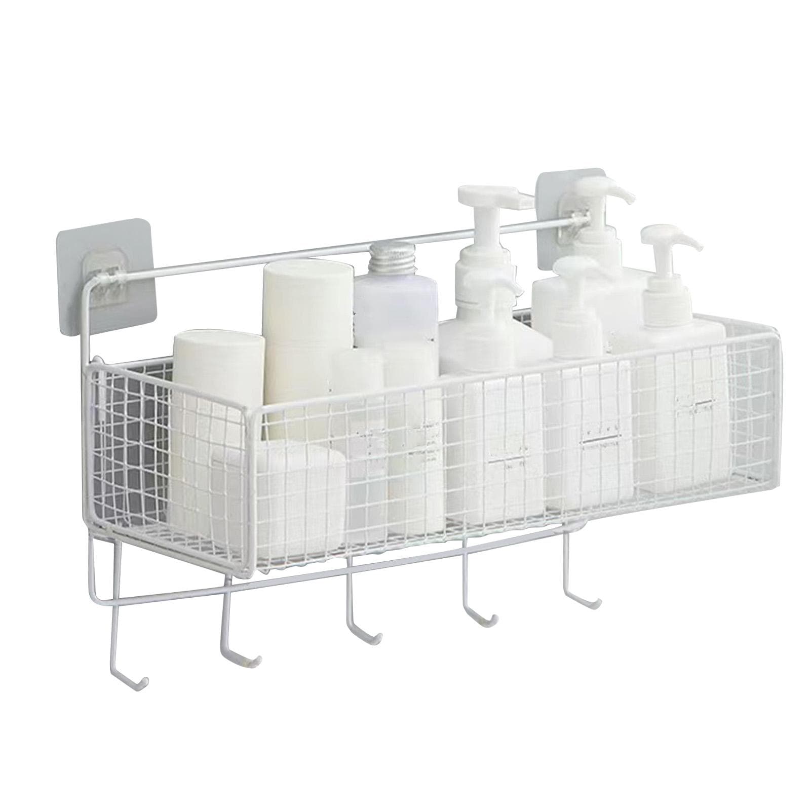 Wall Mount Storage Basket Multifunctional Iron Wall Hanging Organizer Rack with Hook for Kitchen