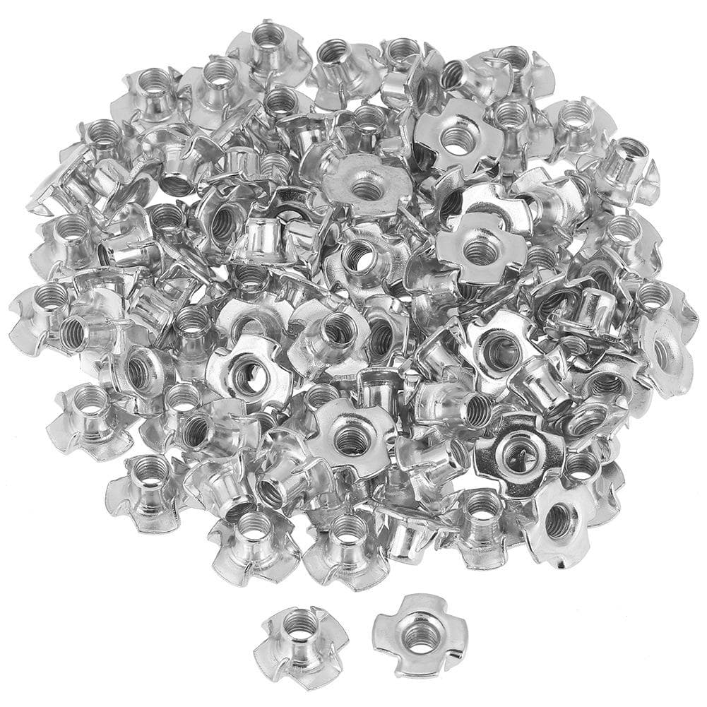100pcs Zinc Plated Carbon Steel T Nut Four pronged Tee Nuts For Woodworking Furniture (M6)