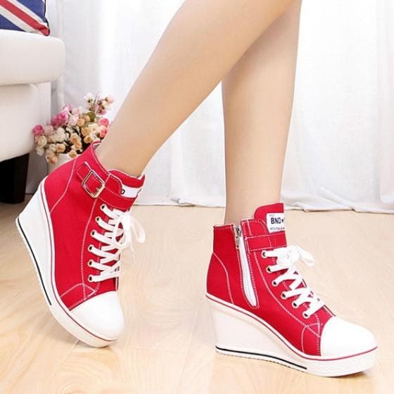Womens Wedge High Top Sneakers Casual Sport Outdoor Sneakers 38 red