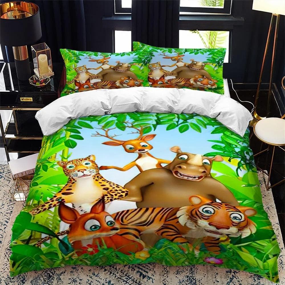 Cartoon Zoo Animal Bedding Set Boys Girls Twin Queen Size Duvet Cover Pillowcase Bed Kids Adult Fashion Home Textileextile EU Single 135x200cm