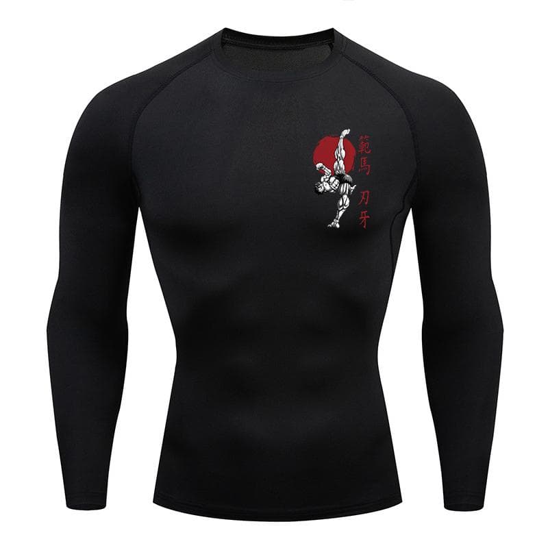 Baki Print Compression Shirts for Men Athletic Quick Dry Tshirts Tees Tops Gym Workout Fitness Undershirts Baselayers Rash Guard M