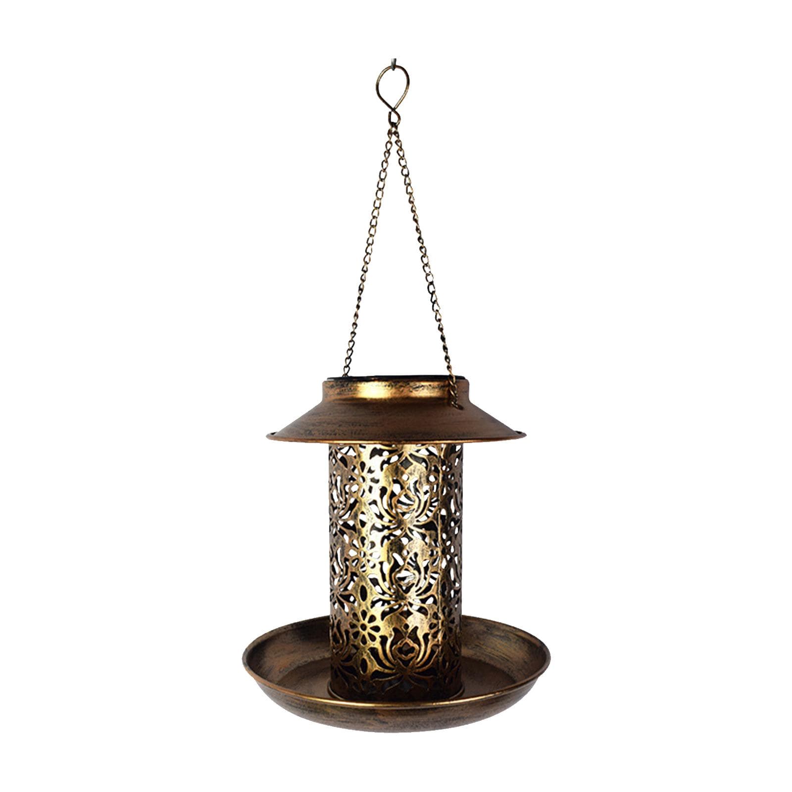 LED Solar Bird Feeder Hollow Garden Hanging Lights Hanging Bird House with Projection Light for warm white