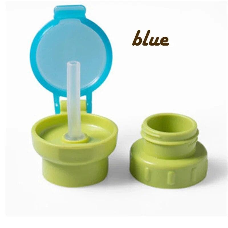 Kids Water Bottle Cap Spill Proof Juice Soda Water Bottle Twist Cover Cap with Straw Safe Drink Straw Sippy Cap Feeding blue