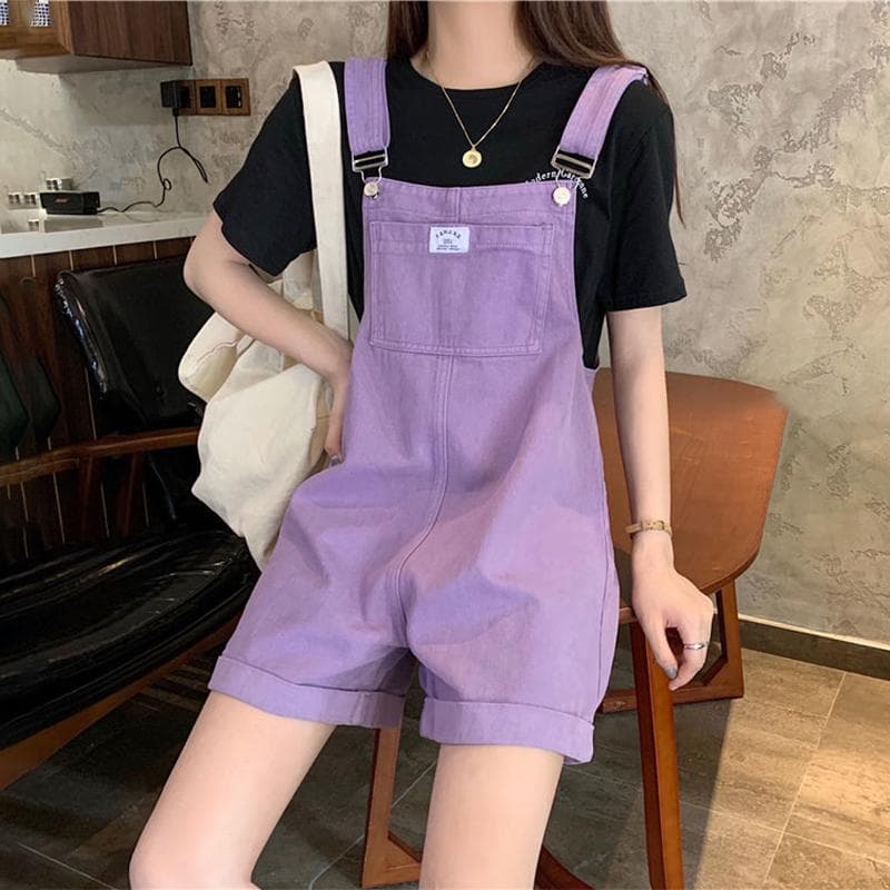 Vintage Purple Label Jean Jumpsuit Wide Legs Bib Overalls for Women Drop Crotch Denim Rompers Mori Girl M purple