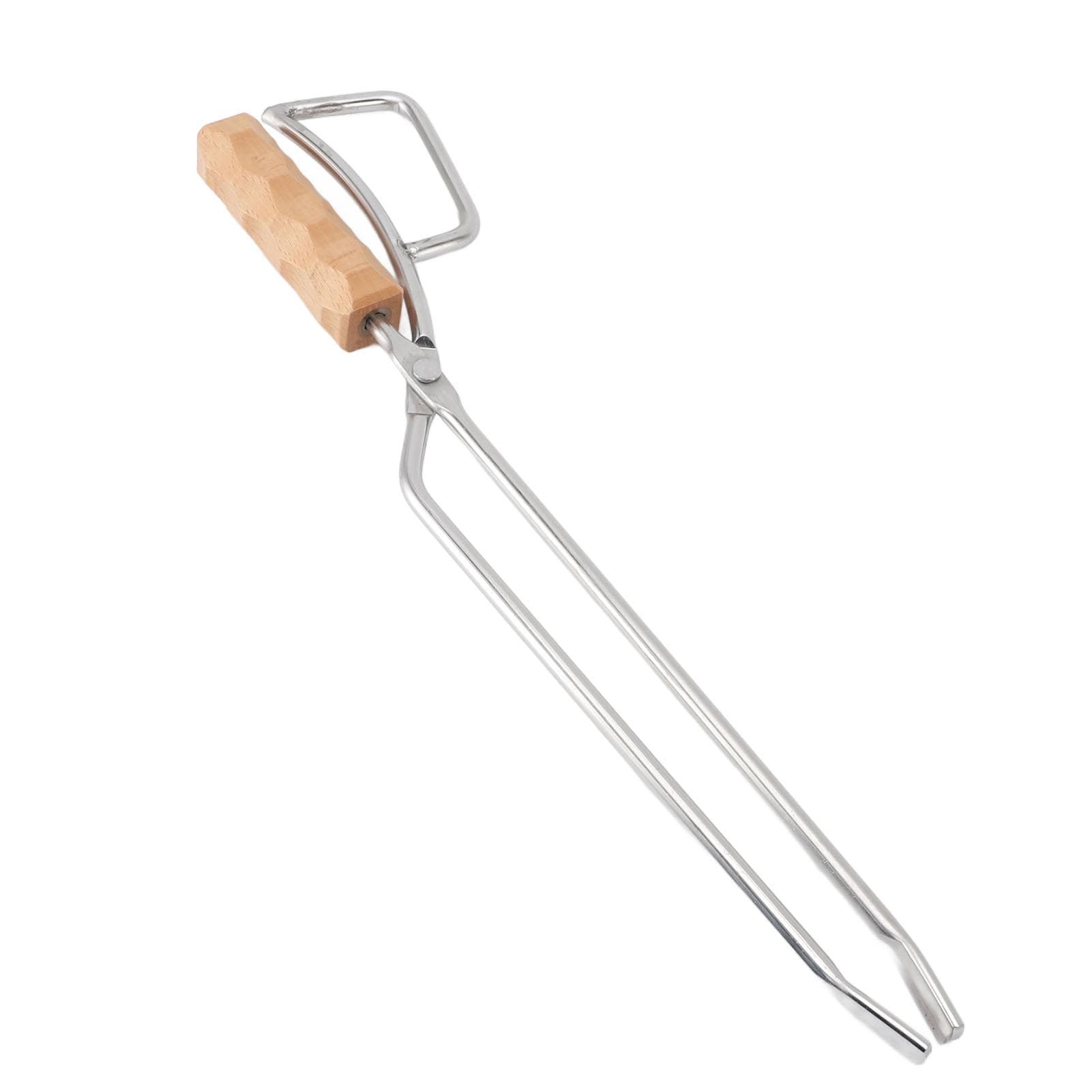Stainless Steel Fireplace Tongs with Wooden Handle Multifunctional Long Firewood Tong for Fire Pit