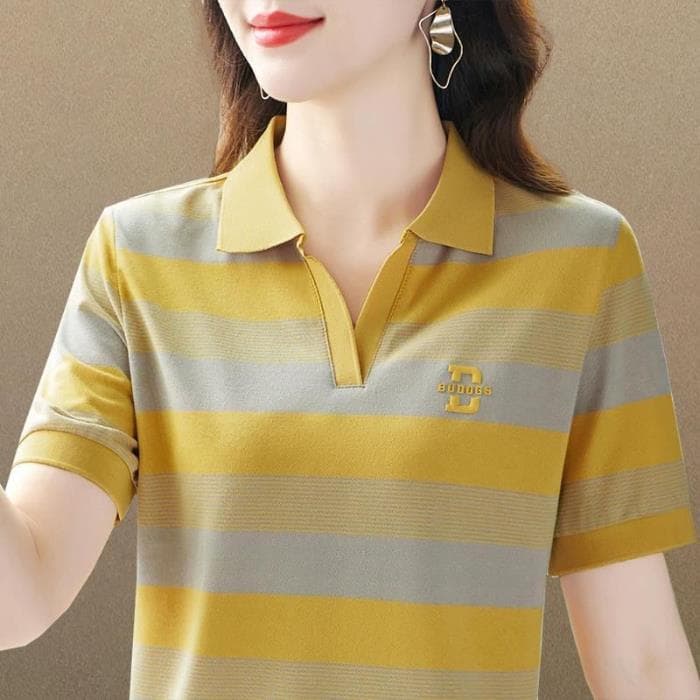 Middle-aged Lapel Short-sleeved T-shirt for Women In Summer New Middle-aged Mothers Large Size Top High-end Polo Shirt for Women 5XL yellow