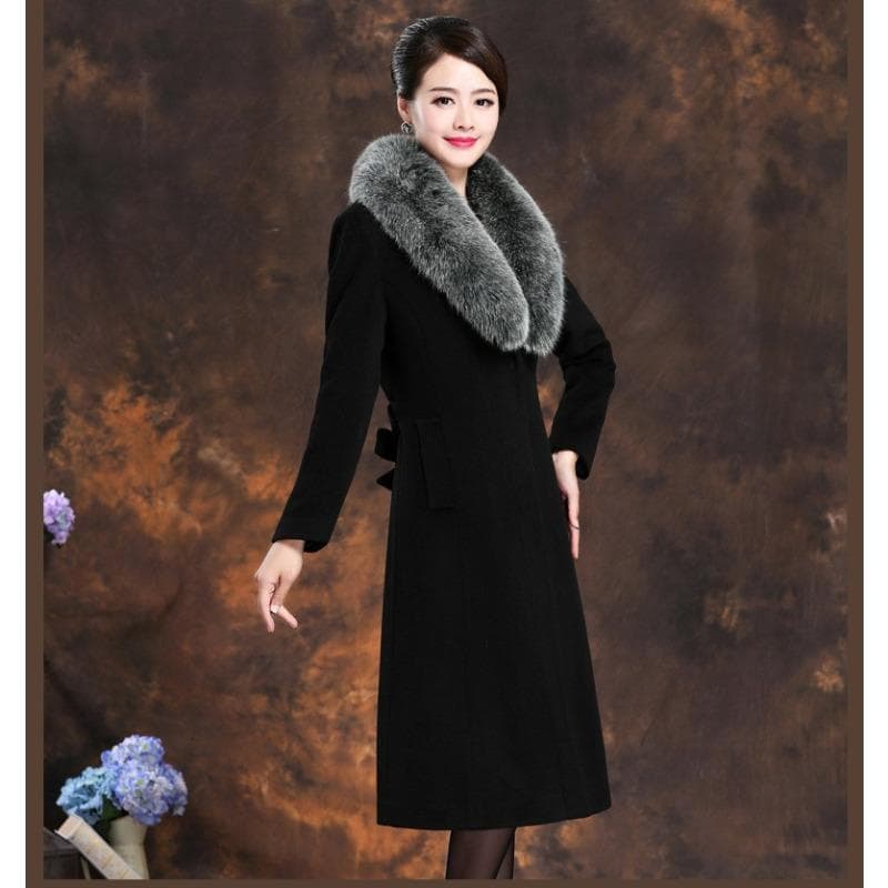 Autumn and winter thickened woolen women's coat long fur collar coat 3XL