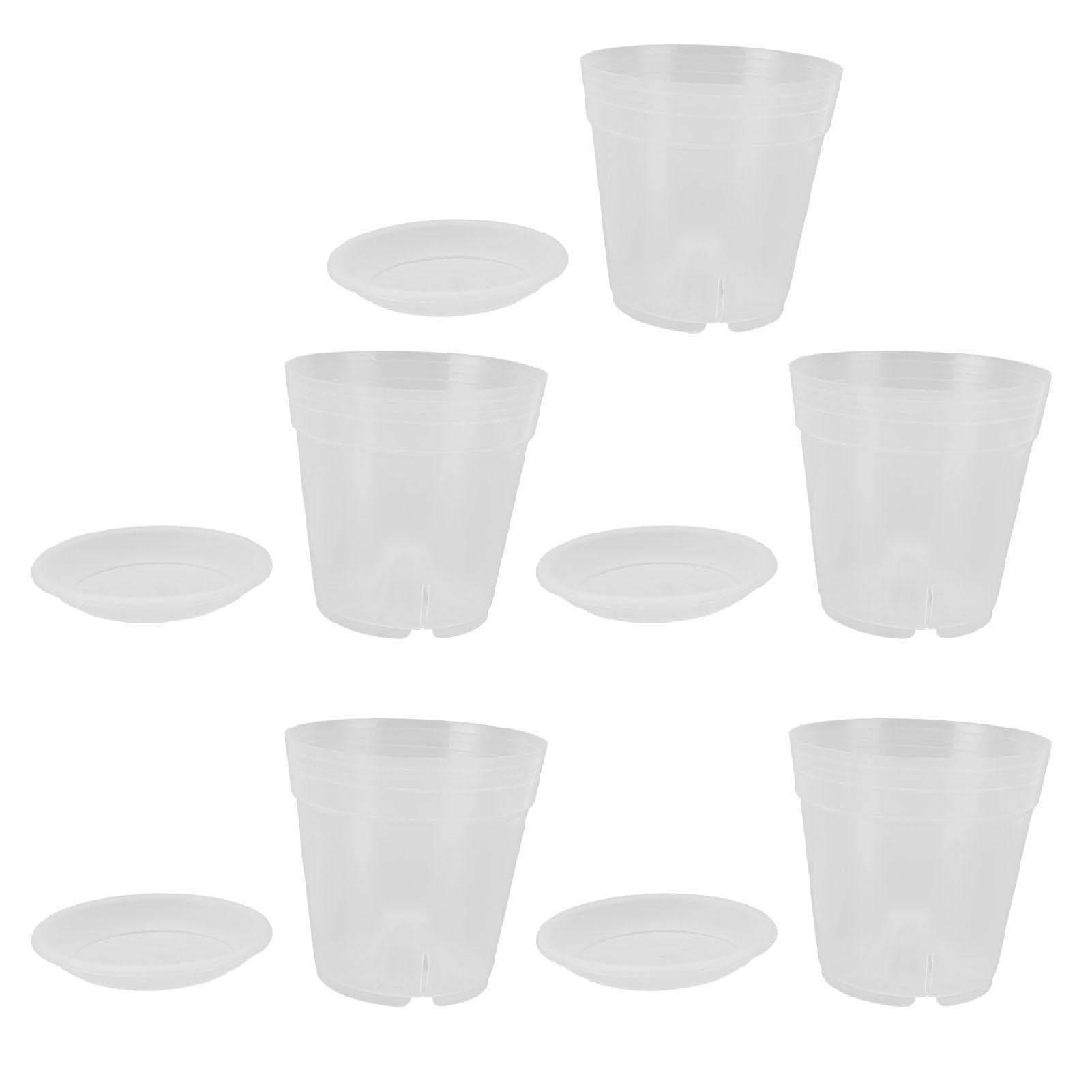 5pcs Orchid Pots with Holes Saucers Indoor Clear Plastic Plant Pot Set Optimal Drainage for Home Diameter 140mm / 5.5in